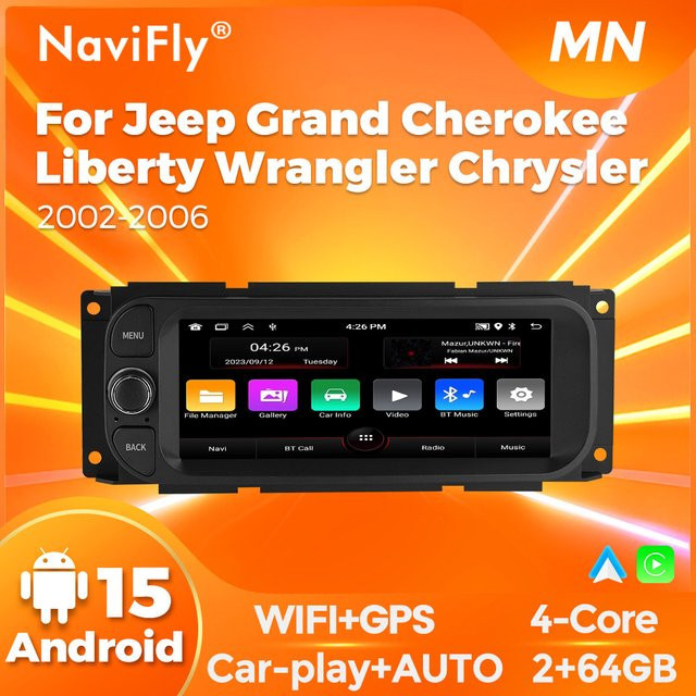 NaviFly Multimedia Player mit GPS, Wi-Fi und Bluetooth für Jeep Grand Cherokee, Liberty und Wrangler sowie Chrysler (2002-2006), Schwarz - Bild 1