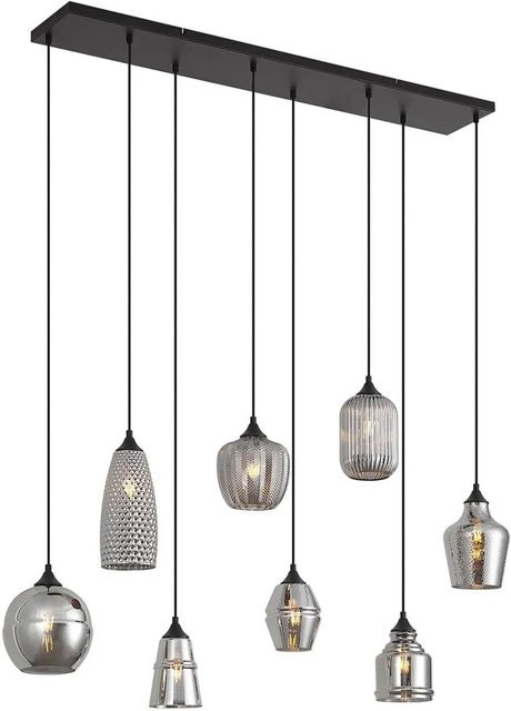 QAZQA Hängelampe Hanne im Art Deco Stil, Schwarz mit Rauchglas, 8-flammig, E27 - Bild 1