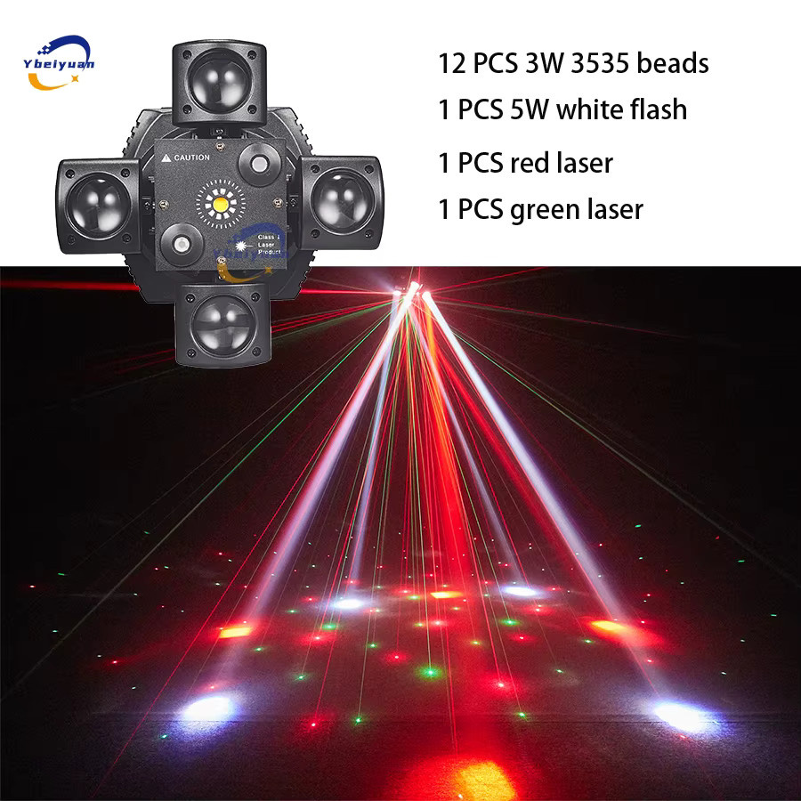 Ybeiyuan 3 in 1 Moving Head Strahl Licht mit 48W RGBW, Rot und Grün Laser sowie Weiß Strobe Effekt in Schwarz - Bild 4