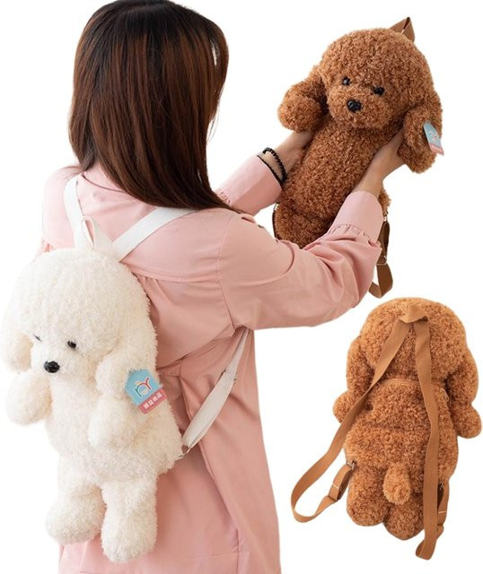 Hund Plüsch Rucksack, Weiß, Braun, Tiere - Bild 1