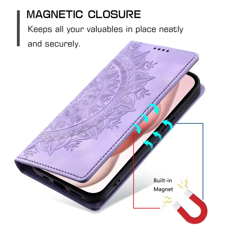 Magnetische Leder-Handyhülle mit Kartenfach als Book Wallet Cover für iPhone Modelle in Schwarz und Lila von aierkeba - Bild 2