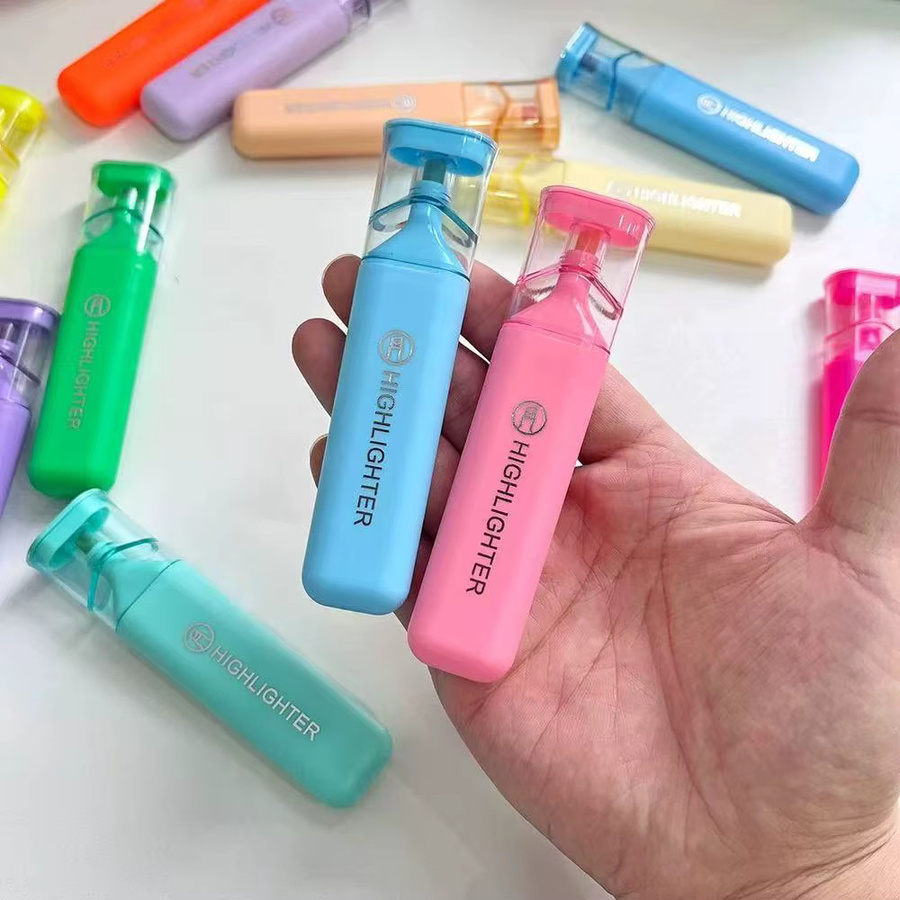6-farbige Meißelspitzenmarker als Highlighter im Set mit transparenter Abdeckung für Schule und Büro - Bild 2