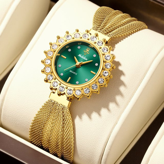 YaLaLuSi Armbanduhr, Quarz, Milanaise, Grün, Gold, Damen - Bild 1