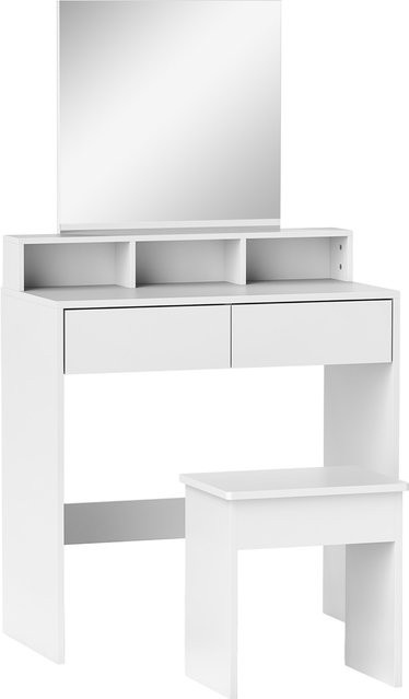HOMCOM Schminktisch mit Hocker und Spiegel in Weiß, moderner Schminktisch aus Holz mit 3 Regalen und 2 Schubladen für dein Schlafzimmer, B/T/H: 75 x 38 x 135 cm - Bild 1