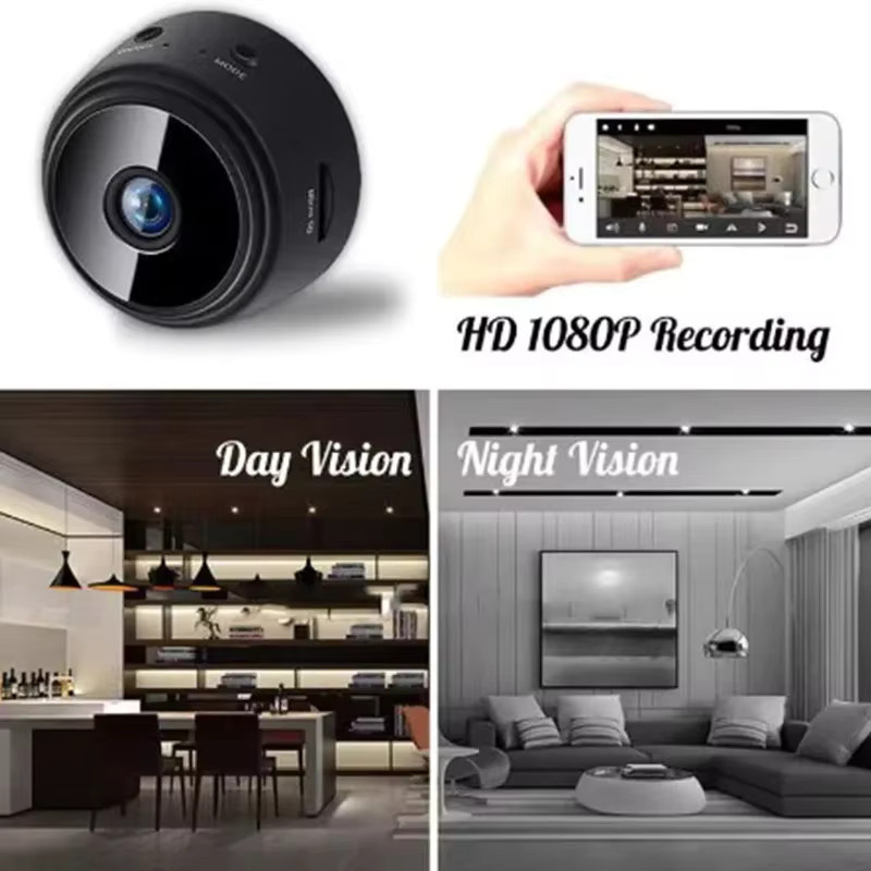 A9 Mini Überwachungskamera mit Wifi, 1080P HD Video, Nachtsicht und Smart Home Funktion, Schwarz - Bild 4
