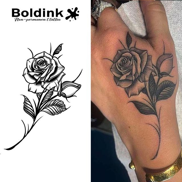 Boldink Rose Temporäres Tattoo, wasserfest, semi-permanent - Bild 1