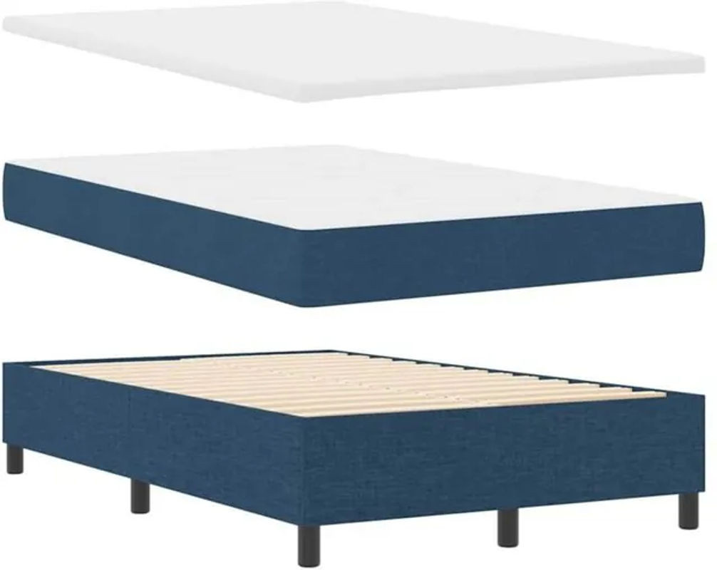 vidaXL Boxspringbett mit Matratze und Kopfteil in Blau aus Stoff, B/T/H: 190 x 120 x 128 cm - Bild 1