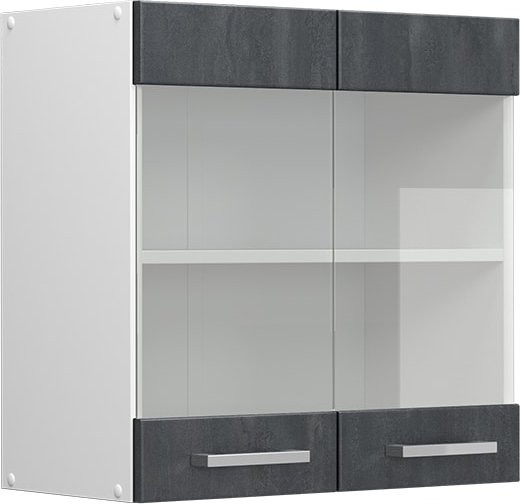 Vicco R-Line Küchen-Hängeglasschrank mit 2 Glastüren in Schwarz Beton und Weiß, Breite: 60 cm, Höhe: 31 cm, Tiefe: 12,52 cm - Bild 1