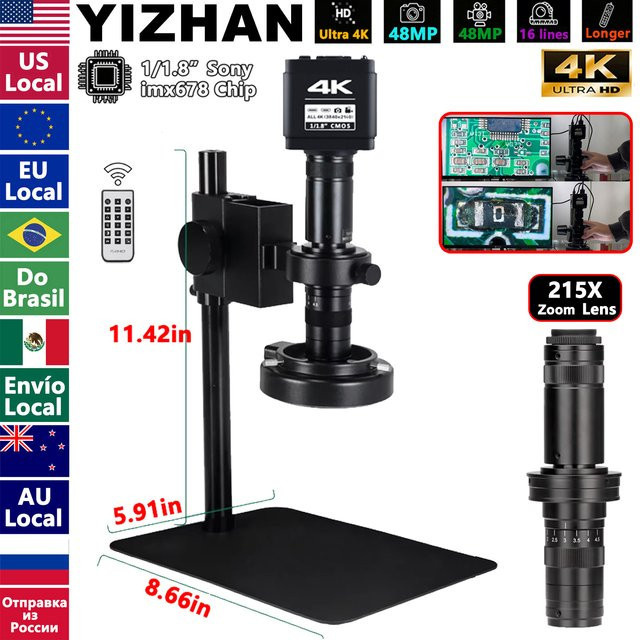 Digitales 4K Mikroskop von KUAIQU mit IMX678-Sensor, 215-fachem Zoomobjektiv, HDMI- und USB-C-Anschluss, Schwarz - Bild 1