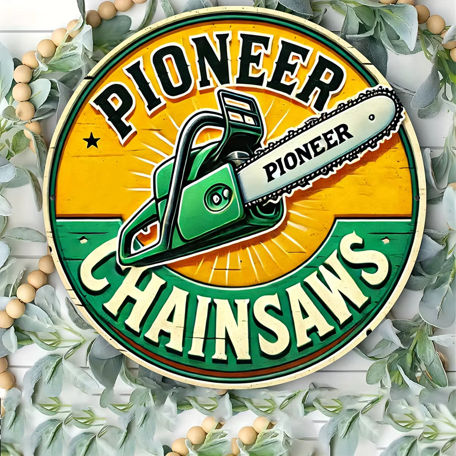 Potdemiel Pioneer Chainsaws Retro-Aluminiumschild – Runde Wanddekoration im Vintage-Stil aus Metall, Mehrfarbig, Durchmesser: 20 cm - Bild 5