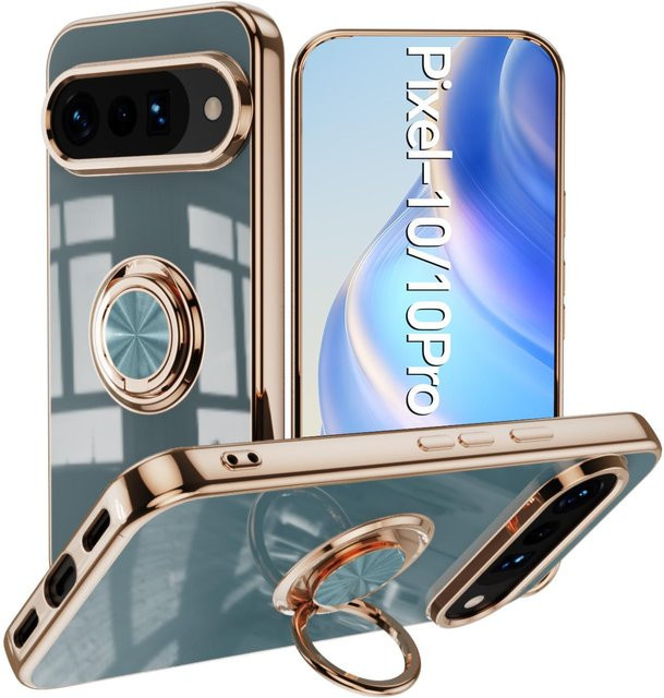 Magnetische Stoßfeste Bumper Hülle mit Ring Halterung für Google Pixel 10 9 Pro XL 8 Pro 7 6 5 in Gold - Bild 1