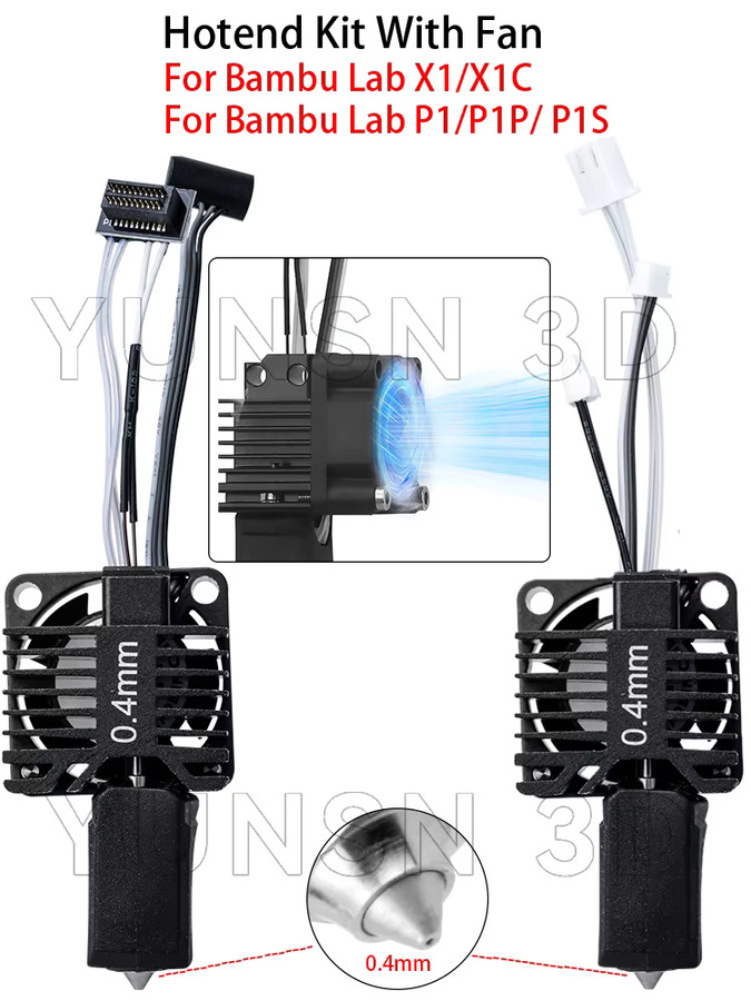 Bambu Lab Hotend-Kit mit Lüfter und 0,4 mm gehärteter Stahl Düse für X1, X1C, P1, P1S und P1P 3D-Drucker in Schwarz - Bild 6