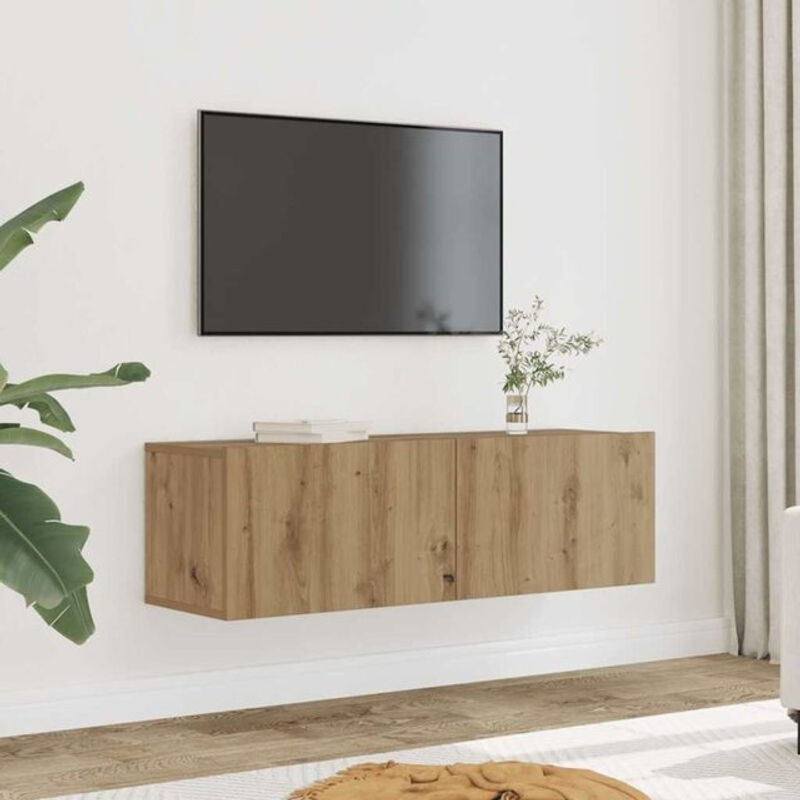 Vidaxl TV-Wandschränke Set aus Holzwerkstoff in Eiche Natur Braun, 2 Stück, B/T/H: 100 x 30 x 30 cm - Bild 1