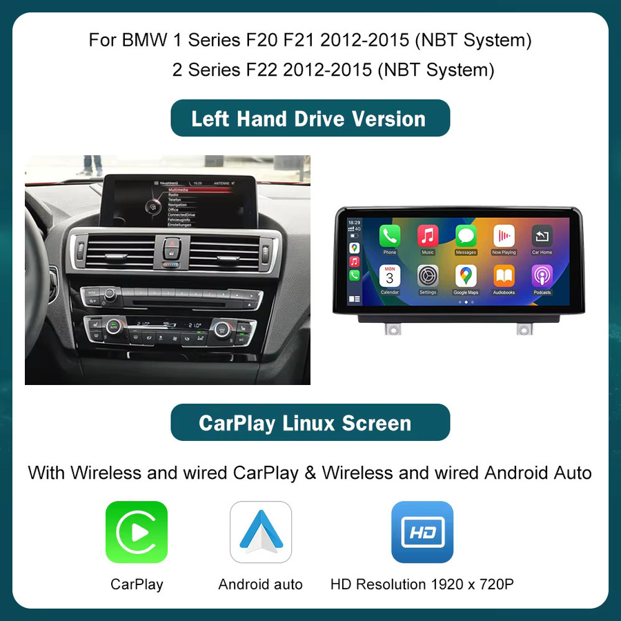 Road Top Multimedia Display Bildschirm mit drahtlosem CarPlay und Android Auto für BMW 1 2 3 4 Serie, 12,3 Zoll, Schwarz - Bild 3