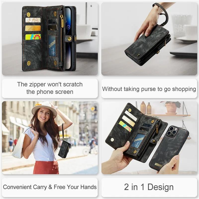 CaseMe Leder Handyhülle mit Lanyard und Geldbörsenfunktion für iPhone, erhältlich in Schwarz, Rot, Braun, Blau und Pink - Bild 2