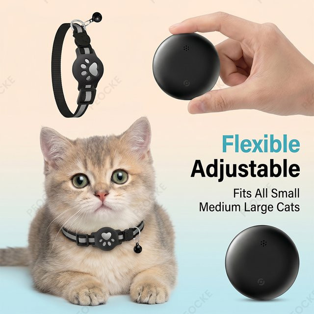 Peocke Bluetooth GPS-Tracker für Android kompatibel mit Google Find My, wasserdichter intelligenter Tracker-Tag mit verstellbarem Halsband für Katzen und Haustiere, Farbe: Schwarz - Bild 1