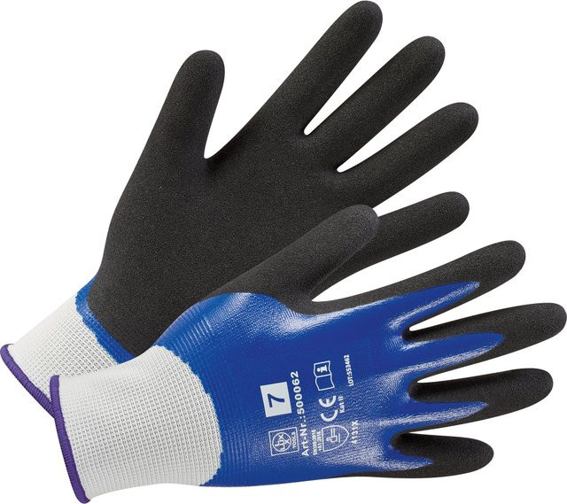 LUX-TOOLS Gartenhandschuh mit Nitril-Vollbeschichtung aus Polyester in Blau-Schwarz - Bild 1