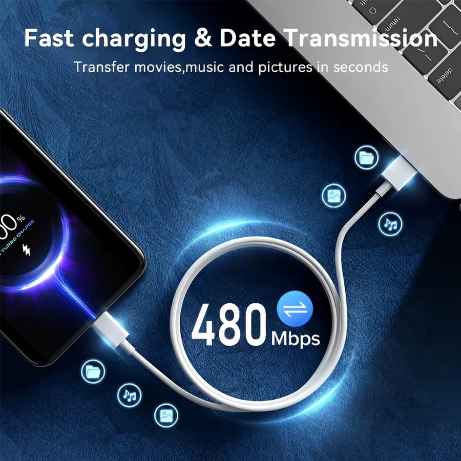 ToriTails USB-C Schnellladekabel in Weiß für Hochgeschwindigkeits-Dateiübertragung und Schnellladung von Smartphones - Bild 4