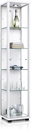 K-Möbel Glasvitrine stehend in Weiss mit LED-Beleuchtung und 4 Glasböden, H: 176 cm, B: 37 cm, T: 33 cm