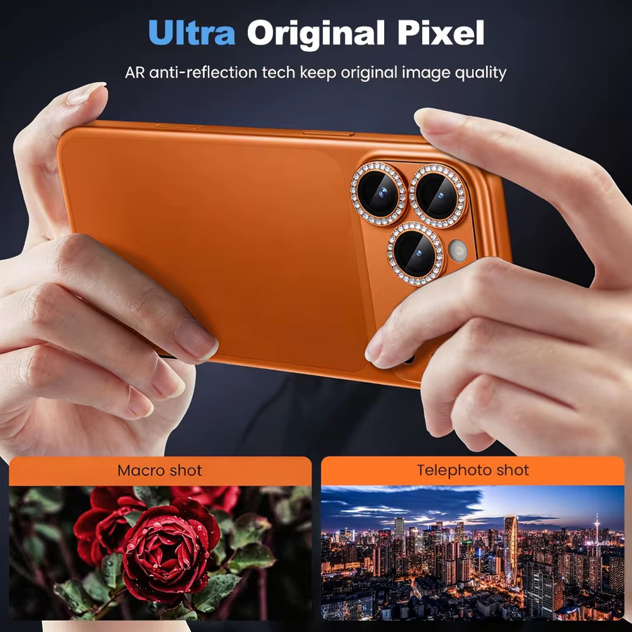 NNBILI Ultra HD Glitzer-Diamant-Metall-Kamerafolie für iPhone 17 Pro Max und 17 Pro in Silber und Orange - Bild 6