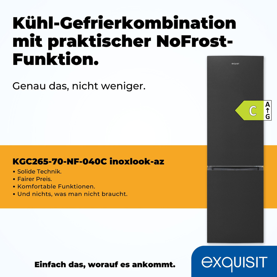 Exquisit Kühl-Gefrierkombination No Frost in Schwarz, B/T/H: 54,5 x 60,0 x 180,5 cm - Bild 5