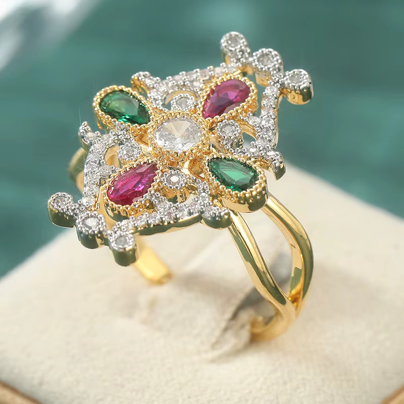 Damenring Vintage, Gold, Mehrfarbiger Synthetischer Zirkonia - Bild 3