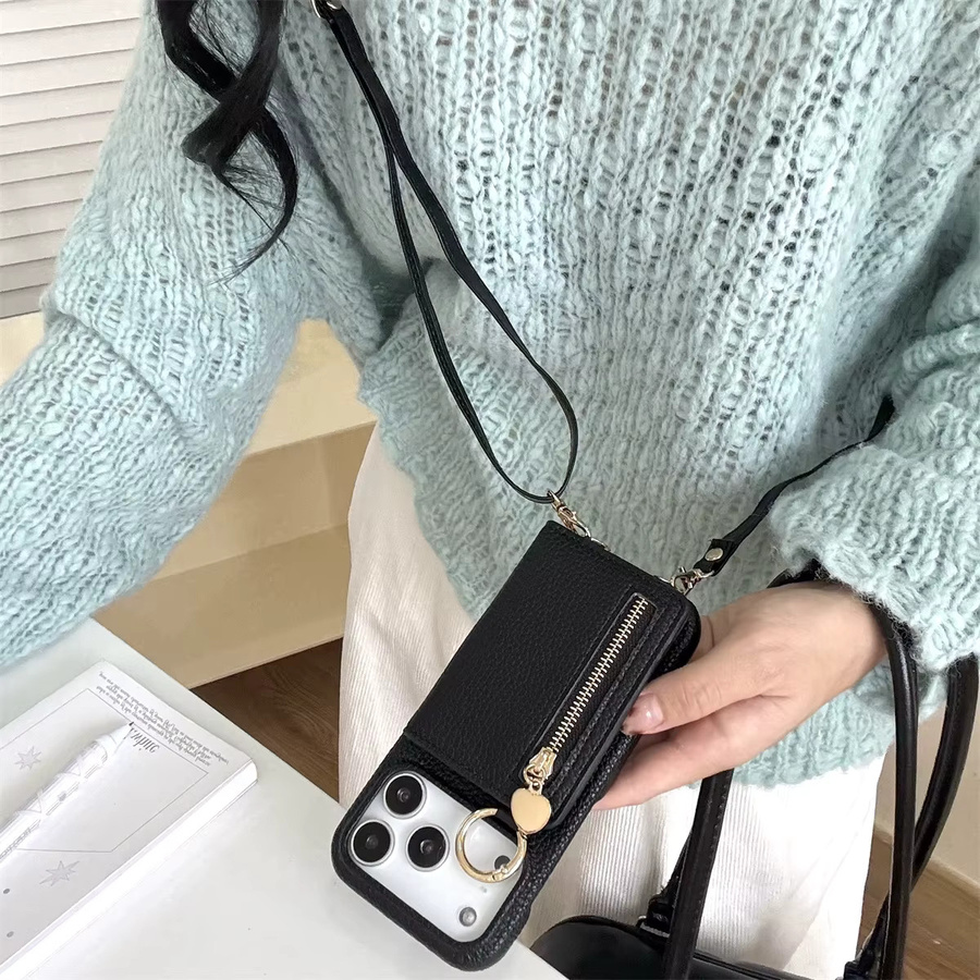 Leder-Handyhülle mit Brieftasche und Crossbody-Schultergurt für Apple iPhone, Farbe: Weiß - Bild 4