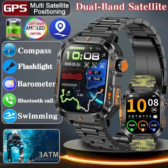 CRTORRS Smartwatch, GPS, Edelstahl, Schwarz, 3 ATM, Unisex - Bild 1