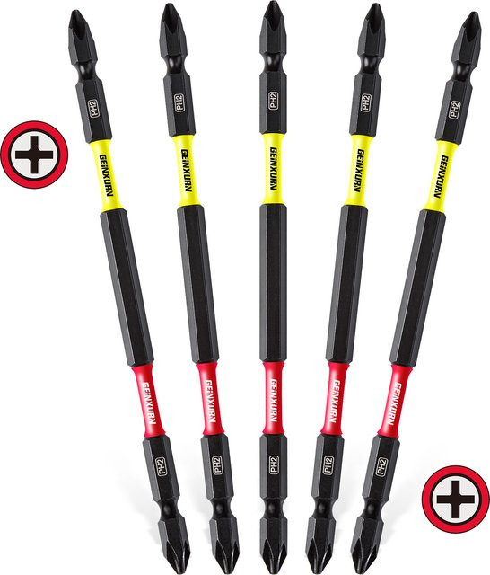 Geinxurn Schlagschrauber-Bit PH2-PH2 Doppelendig, 6 Zoll, S2-Legierungsstahl, Schwarz - Bild 1