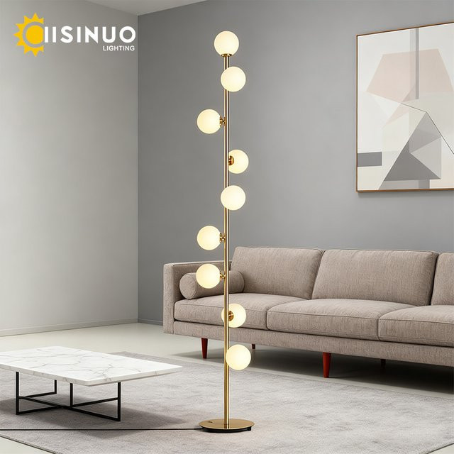 IISINUO Wohnzimmer-Stehlampe mit 9 Glaskugeln in Transparent und Weiß, moderne Bodenleuchte aus Glas und Metall, Höhe: 165 cm - Bild 1
