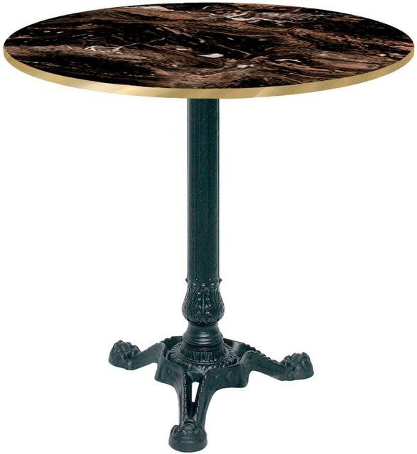 RestooTab Bistrotisch rund in Schwarz und Café mit Messingkanten und schwarzem Gestell, Durchmesser: 70 cm, Höhe: 75 cm - Bild 1