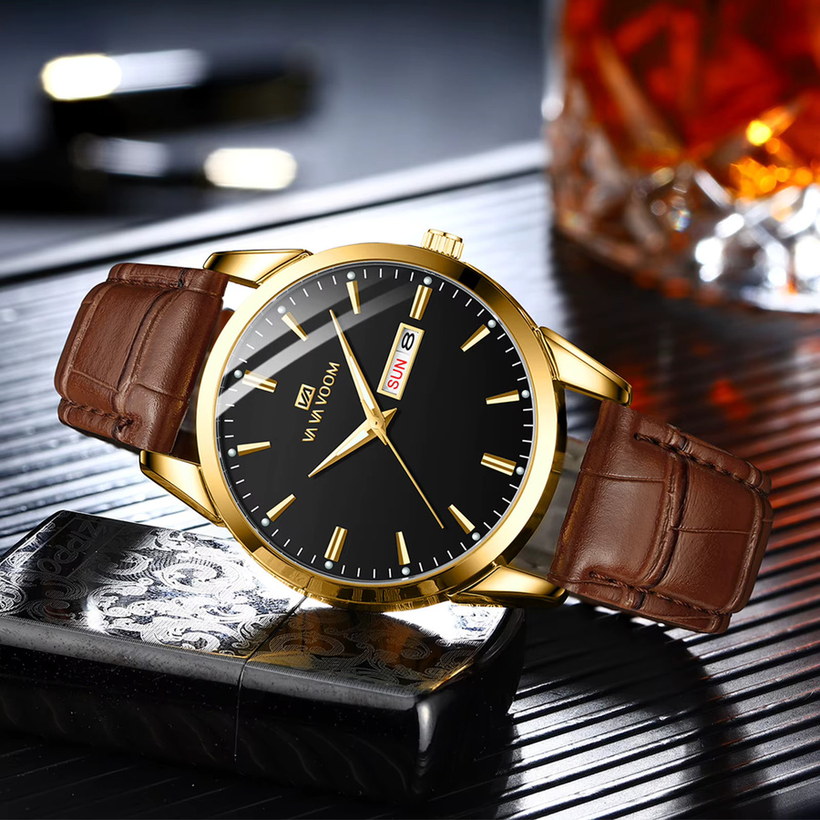 VA VA VOOM Armbanduhr, Quarz, Leder, Braun, 39 mm, Herren - Bild 2