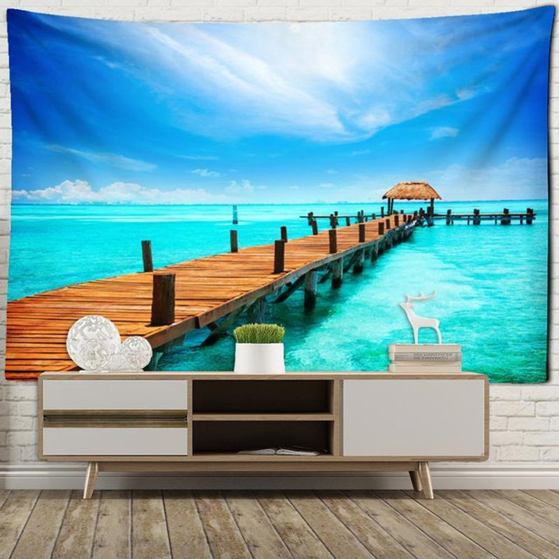 Wandteppich von Super Six mit maritimem Segelmotiv im Bohemian-Stil, blau, Textil, B: 95 cm, H: 70 cm - Bild 1
