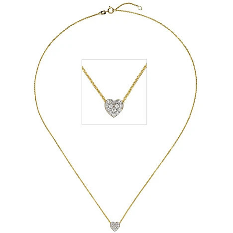 Colfem Collier Kette mit Anhänger Herz, 375 Gelbgold Bicolor, Zirkonia, 45 cm - Bild 1