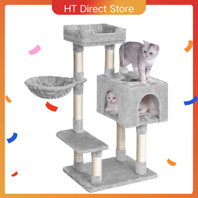 Dogat Katzenbaum Grau mit 7 Säulen, Hängematte und Höhle, Höhe: 100 cm - Bild 1