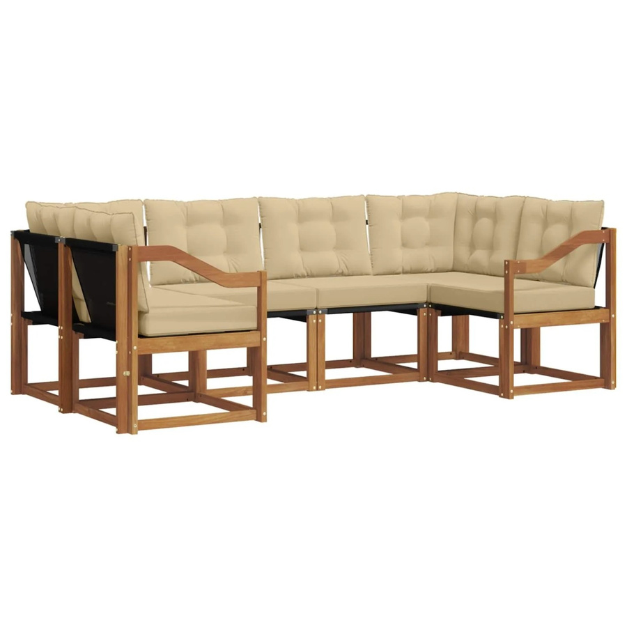 vidaXL Outdoor-Sofagarnitur 6-teilig L-Form aus Akazienholz und Textilene in Natur und Beige mit UV-beständigen Kissen - Bild 2