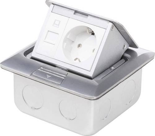 LEDmaxx 105626 Einbau-Kombination Fußboden-Einbausteckdose mit Cat5 Buchse in Silber aus Aluminium IP20 - Bild 1
