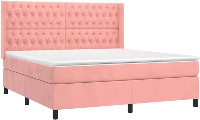 vidaXL Boxspringbett mit Matratze in Rosa, Samt, mit LED-Unterbettbeleuchtung und USB-Ladeanschluss, Hybrid-Konstruktion mit Taschenfederkern, B/T/H: 160 x 200 x 118 cm - Bild 1