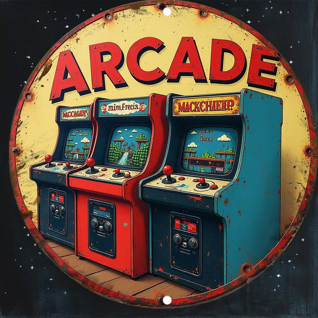 Retro Arcade Metall-Wandkunst-Schild CIFBUY, Vintage Aluminium-Blechbild in Multicolour, B/B: 20,32 x 20,32 cm - Bild 1