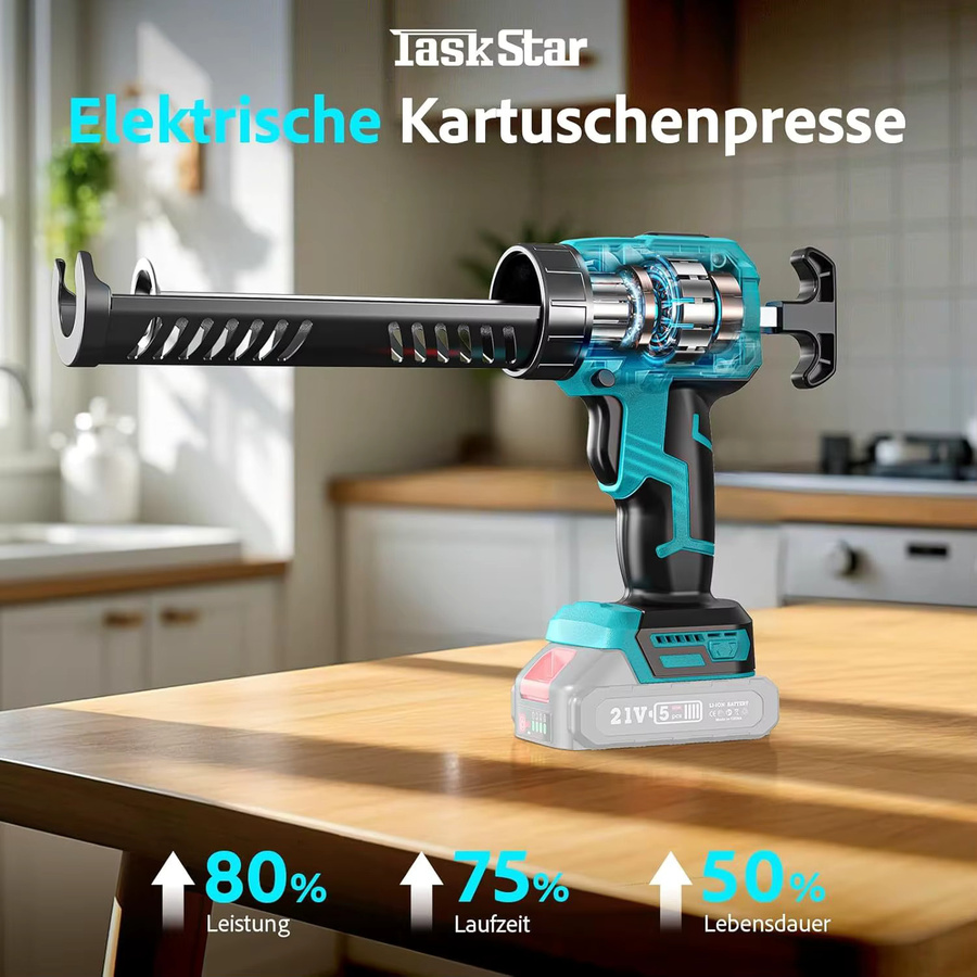 Taskstar TG110P Elektrische Kartuschenpistole in Blau, batteriebetrieben und kabellos, Silikonpistole für Glaskleber und Dichtstoffe, kompatibel mit Makita (ohne Batterie) - Bild 4
