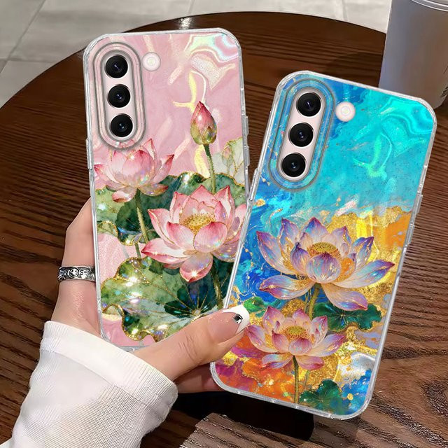 Handyhülle mit Rosa Pfingstrose und Lotus Print für Samsung Galaxy S22 S26 S25 S24 S23 S21 Plus S20 FE Ultra, TPU Cover in Pink und Multicolour - Bild 1