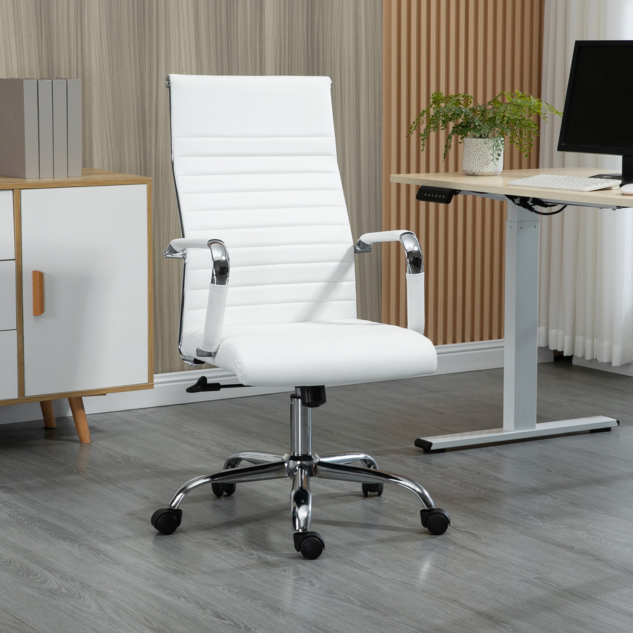 Vinsetto Bürostuhl ergonomisch mit Wippfunktion, 360° Drehfunktion und Rollen, Kunstleder, Weiß, B/T/H: 54 x 62 x 104-114 cm - Bild 2