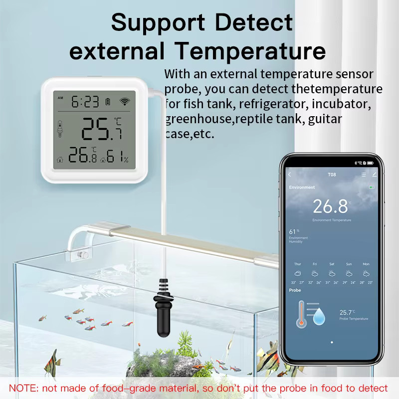 Tuya Zigbee WiFi Temperatur-Feuchtigkeitssensor mit 100 cm externer Sonde in Weiß für SmartLife und Alexa App-Steuerung - Bild 4