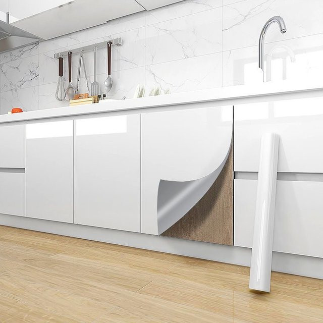 Wokhome selbstklebende PVC Dekorfolie in Perlweiß für Möbel und Küchenschränke, wasserdichte Tapete, Breite: 40 cm, Höhe: 40 cm - Bild 1