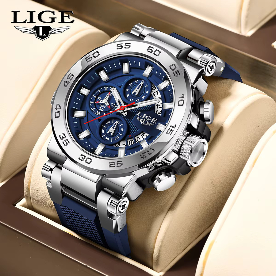 LIGE Armbanduhr Chronograph, Quarz, Edelstahl, Blau, Herren - Bild 6