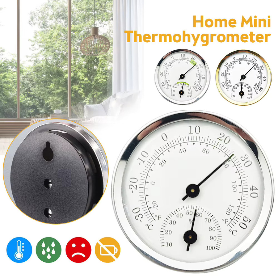 Aideepen Mini-Thermo-Hygrometer analoges Temperatur- und Luftfeuchtigkeitsmessgerät in Gold, Durchmesser: 58 mm - Bild 2