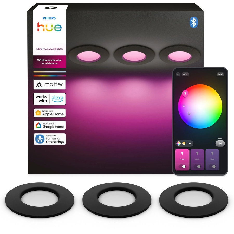 Philips Hue White & Colour Ambiance LED-Einbauleuchte Schwarz 3er-Set rund Durchmesser: 9 cm - Bild 3