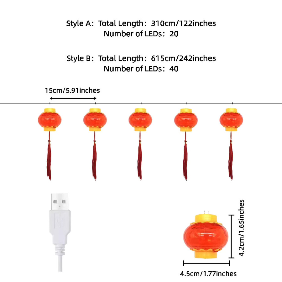 Rote LED-Lichterkette mit Laternen im orientalischen Stil für das Neujahrsfest und Weihnachtsdekoration via USB - Bild 6