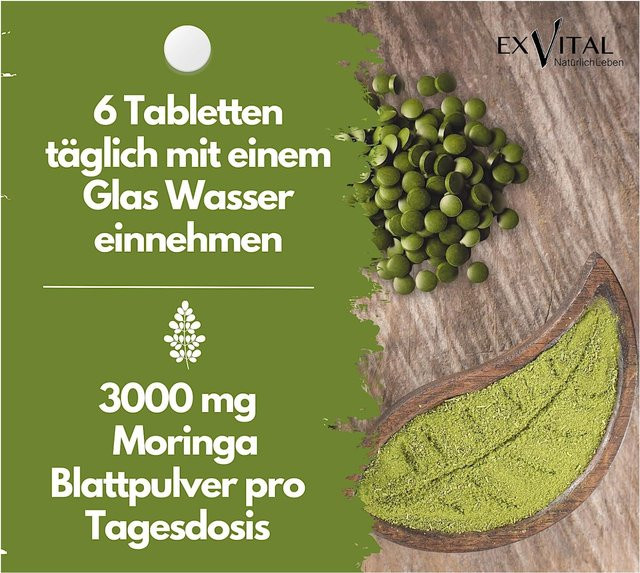 EXVital BIO Moringa Tabletten, 3000mg Moringa Oleifera, 180 Stück - Bild 1