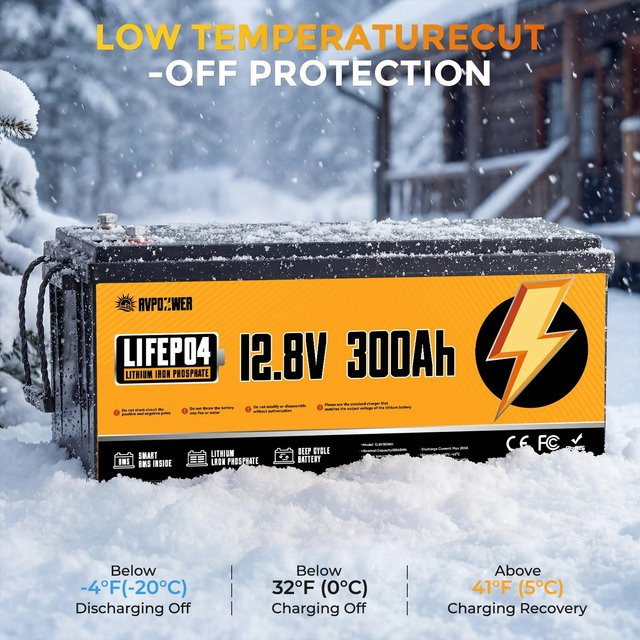 RVPOZWER 12V 300Ah LiFePO4 Batterie mit 200A BMS in Schwarz für Wohnmobile, Solaranlagen und Heimenergie - Bild 1